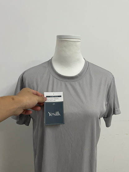 Yesilk Silk-Blend Striped Crew Neck Short-Sleeve T-Shirt