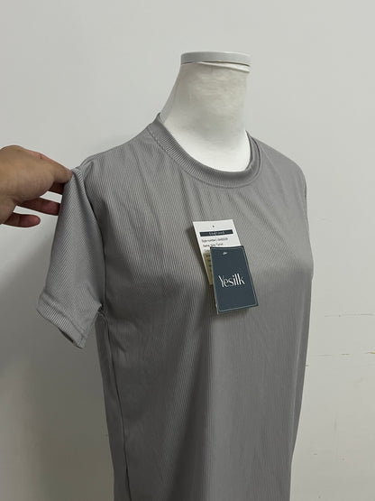 Yesilk Silk-Blend Striped Crew Neck Short-Sleeve T-Shirt