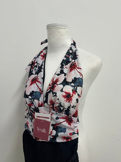 Yesilk Retro Floral Halter One-Piece Swimsuit | Elegant & Slim-Fitting, A Must-Have for Vacation