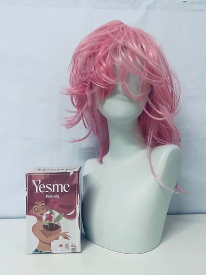Yesme Pink Layered Curly Wig Sweet & Cool Versatile Styling A Fashion Essential for Daily and ACG Looks