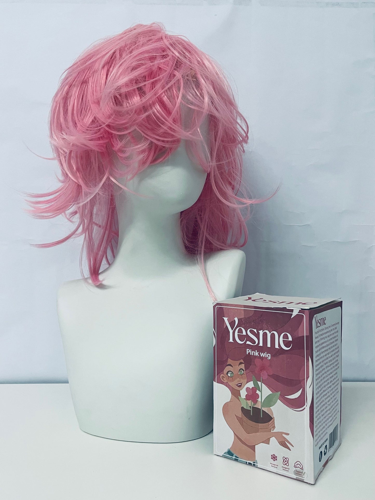 Yesme Pink Layered Curly Wig Sweet & Cool Versatile Styling A Fashion Essential for Daily and ACG Looks