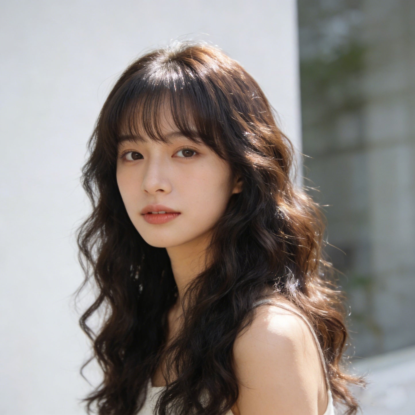 Yesweet Natural Long Wave Curly Wig with Air Bangs, Realistic Synthetic Hair Wig for Women, Daily Wear High-Heat Resistant Fiber Full Wig, Stylish & Versatile Hairpiece