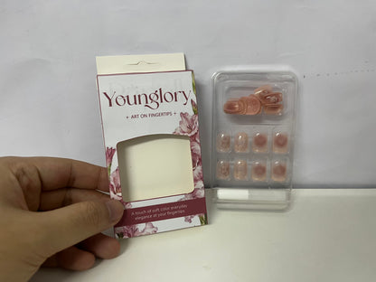 Younglory Misty Pink Translucent Gradient Press-On Nails Self-Adhesive A Delicate Fingertip Accessory for Daily Commute