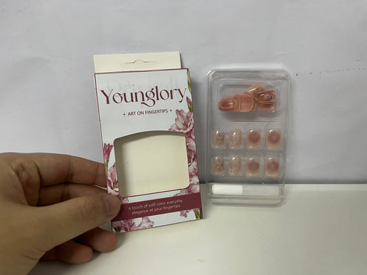 Younglory Misty Pink Translucent Gradient Press-On Nails Self-Adhesive A Delicate Fingertip Accessory for Daily Commute