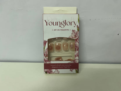 Younglory Misty Pink Translucent Gradient Press-On Nails Self-Adhesive A Delicate Fingertip Accessory for Daily Commute