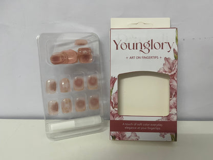 Younglory Misty Pink Translucent Gradient Press-On Nails Self-Adhesive A Delicate Fingertip Accessory for Daily Commute