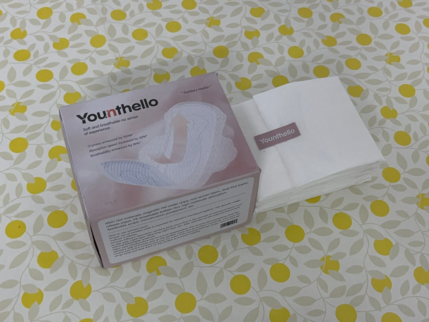 Younthello Regular Cotton Menstrual Pads, 36-Pack Ultra Thin Pads with Wings, Hypoallergenic Sanitary Napkins with Organic Cotton Topsheet, Compostable Wrappers, Toxin Free, Fragrance Free