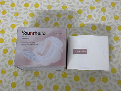 Younthello Regular Cotton Menstrual Pads, 36-Pack Ultra Thin Pads with Wings, Hypoallergenic Sanitary Napkins with Organic Cotton Topsheet, Compostable Wrappers, Toxin Free, Fragrance Free