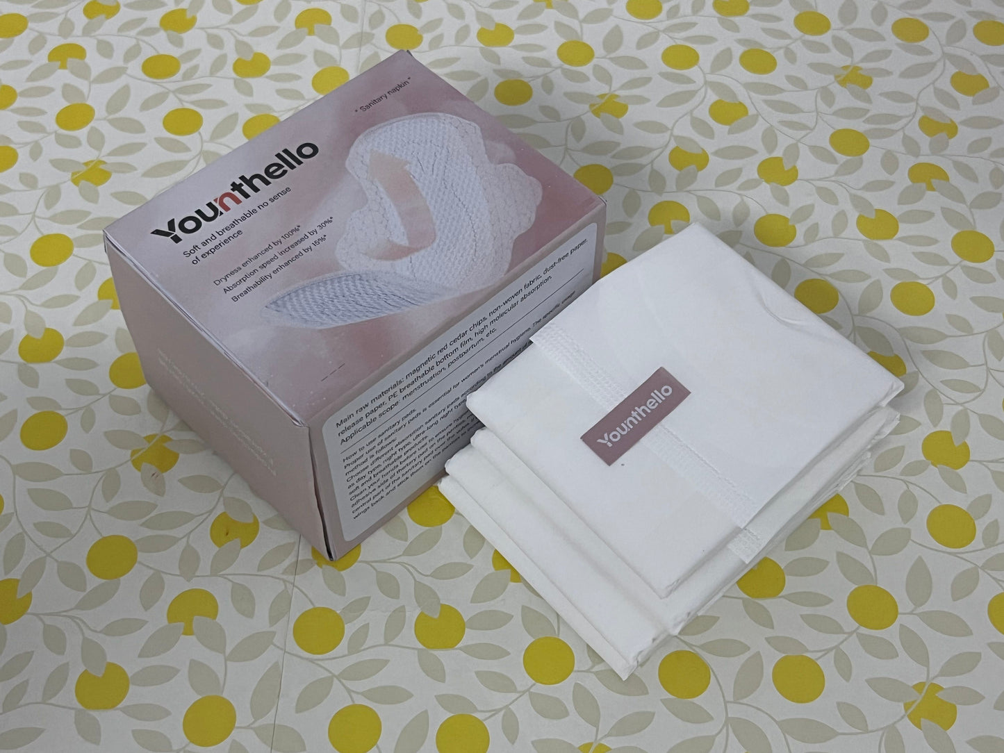 Younthello Regular Cotton Menstrual Pads, 36-Pack Ultra Thin Pads with Wings, Hypoallergenic Sanitary Napkins with Organic Cotton Topsheet, Compostable Wrappers, Toxin Free, Fragrance Free