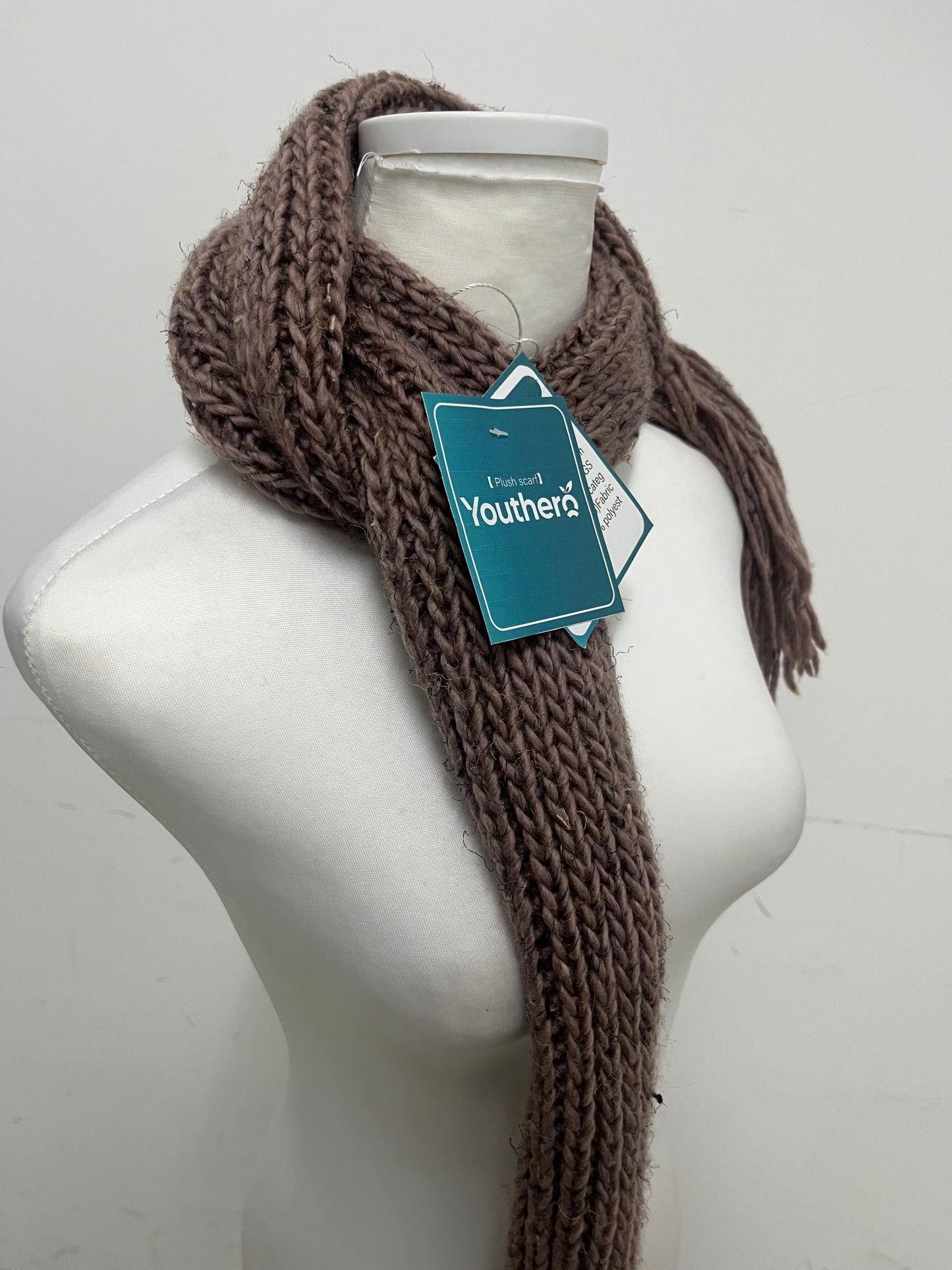 Youthero Plush Coffee Brown Thick Knit Scarf: Warm Textured Winter Scarf with Generous Length for Cold-Weather Styling & Daily Warmth