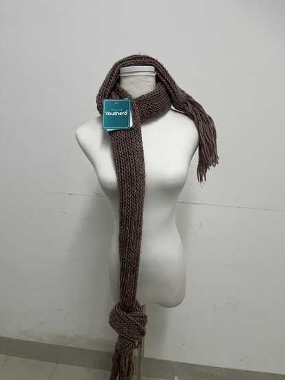 Youthero Plush Coffee Brown Thick Knit Scarf: Warm Textured Winter Scarf with Generous Length for Cold-Weather Styling & Daily Warmth