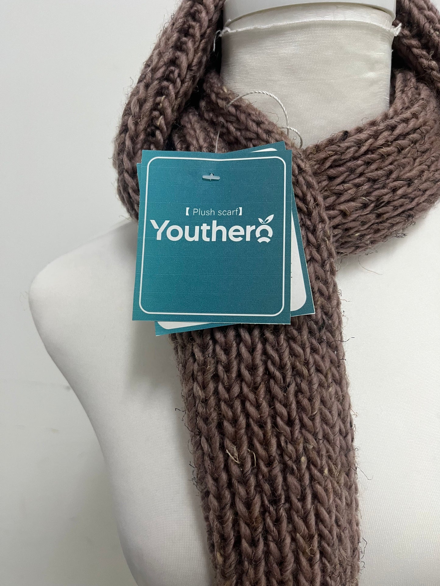 Youthero Plush Coffee Brown Thick Knit Scarf: Warm Textured Winter Scarf with Generous Length for Cold-Weather Styling & Daily Warmth