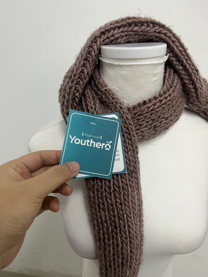 Youthero Plush Coffee Brown Thick Knit Scarf: Warm Textured Winter Scarf with Generous Length for Cold-Weather Styling & Daily Warmth