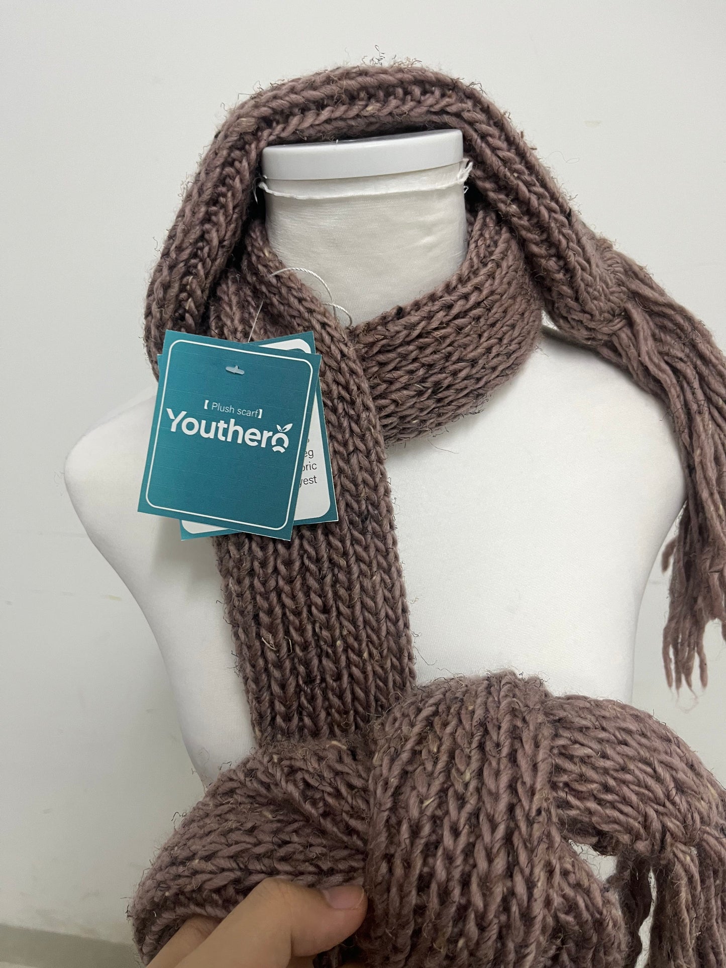 Youthero Plush Coffee Brown Thick Knit Scarf: Warm Textured Winter Scarf with Generous Length for Cold-Weather Styling & Daily Warmth