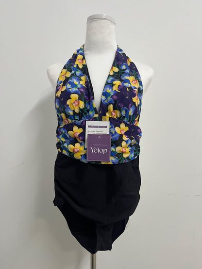 Yetop Purple & Yellow Floral Halter One-Piece Swimsuit Retro Charm, Sexy Elegance, a Highlight by the Pool