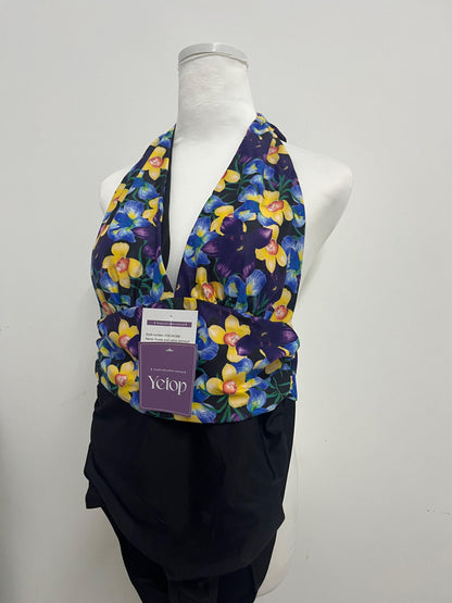 Yetop Purple & Yellow Floral Halter One-Piece Swimsuit Retro Charm, Sexy Elegance, a Highlight by the Pool