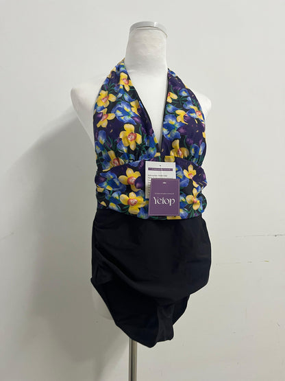 Yetop Purple & Yellow Floral Halter One-Piece Swimsuit Retro Charm, Sexy Elegance, a Highlight by the Pool