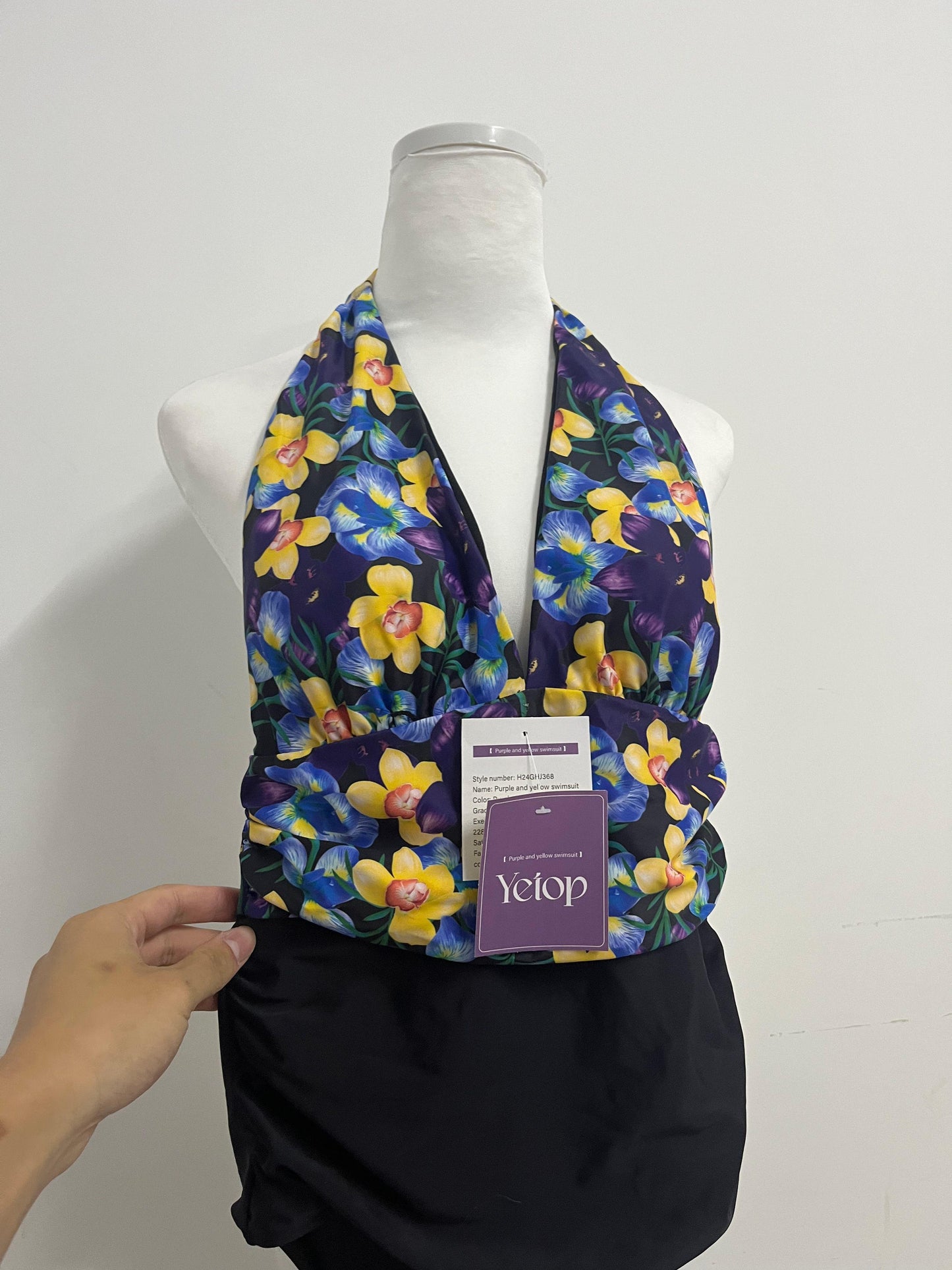 Yetop Purple & Yellow Floral Halter One-Piece Swimsuit Retro Charm, Sexy Elegance, a Highlight by the Pool