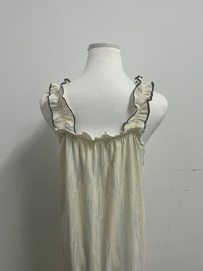Zestop French Retro Pleated Camisole Nightdress, Striped Ruffled Comfort Loungewear