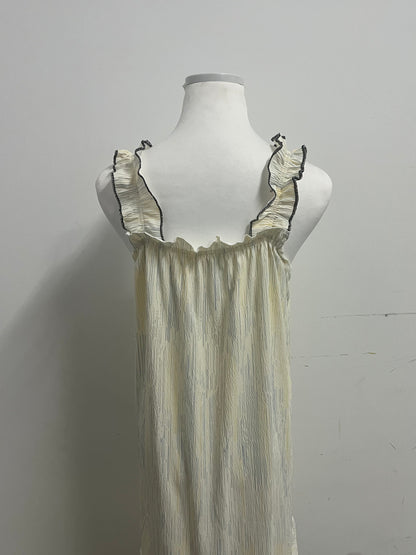 Zestop French Retro Pleated Camisole Nightdress, Striped Ruffled Comfort Loungewear