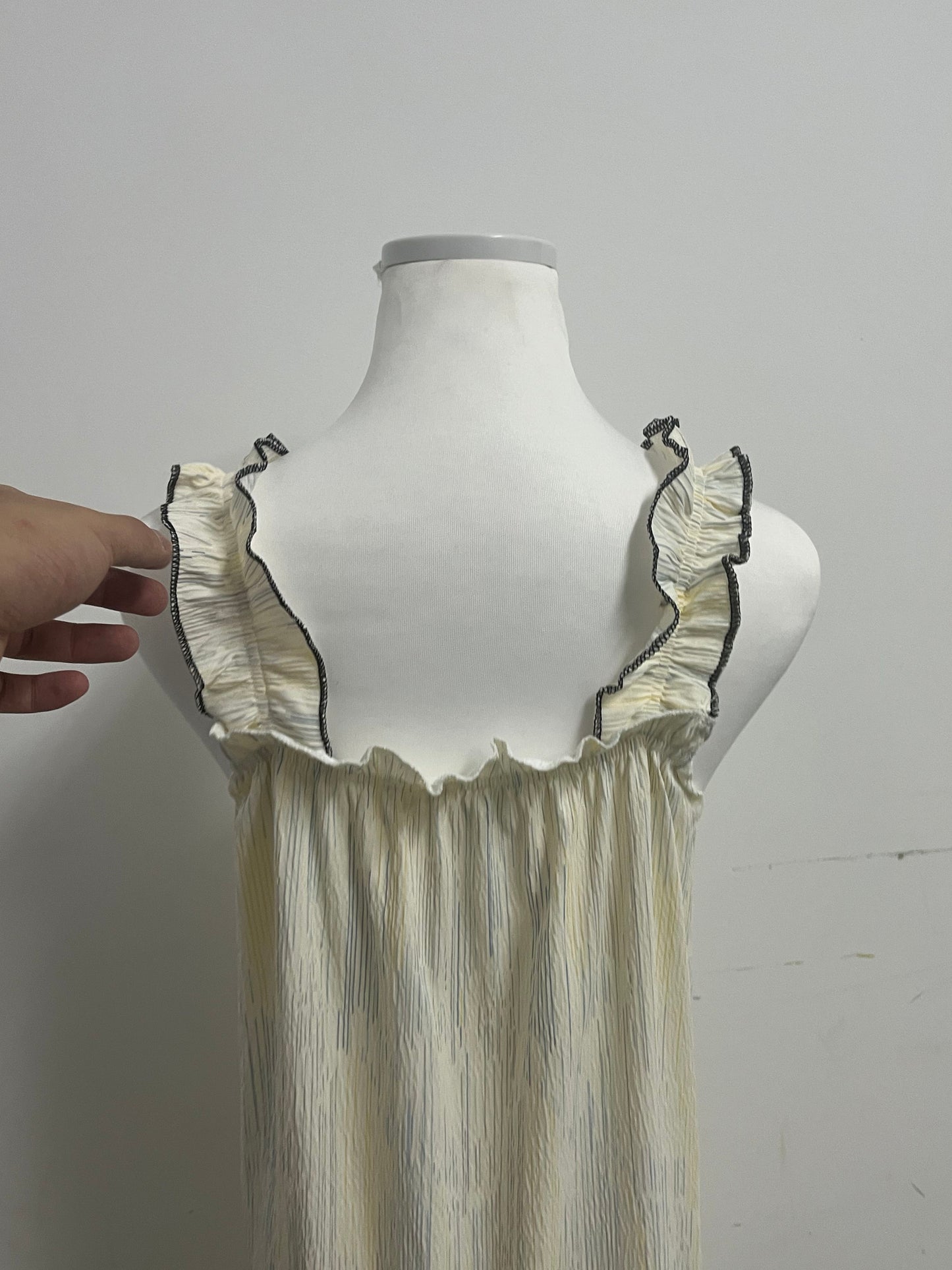 Zestop French Retro Pleated Camisole Nightdress, Striped Ruffled Comfort Loungewear