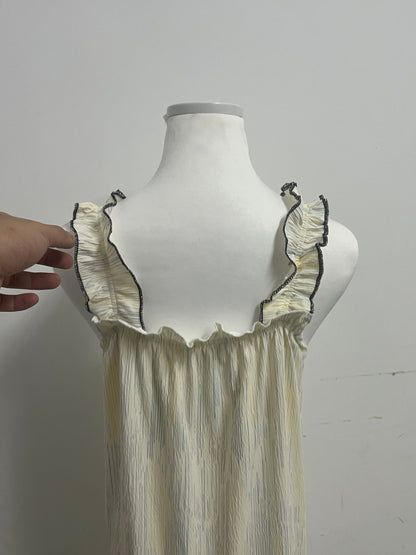 Zestop French Retro Pleated Camisole Nightdress, Striped Ruffled Comfort Loungewear