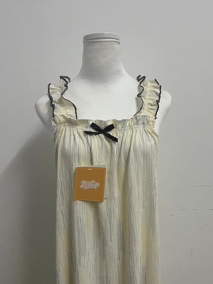 Zestop French Retro Pleated Camisole Nightdress, Striped Ruffled Comfort Loungewear