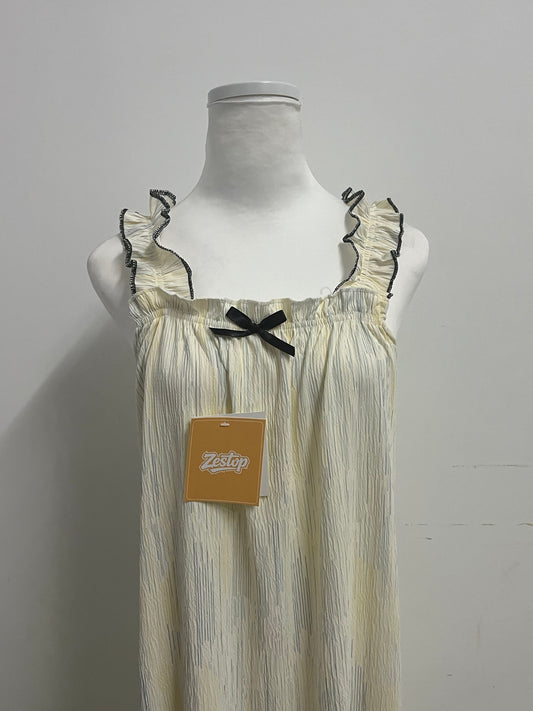 Zestop French Retro Pleated Camisole Nightdress, Striped Ruffled Comfort Loungewear
