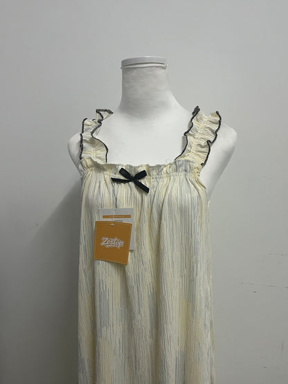 Zestop French Retro Pleated Camisole Nightdress, Striped Ruffled Comfort Loungewear