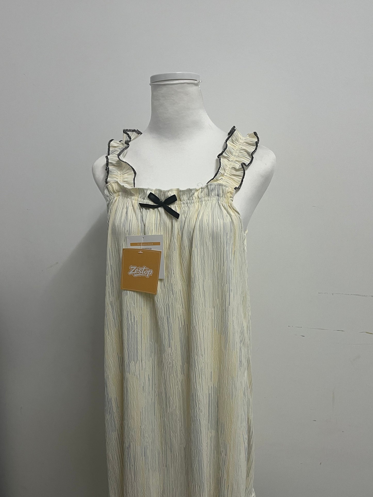 Zestop French Retro Pleated Camisole Nightdress, Striped Ruffled Comfort Loungewear