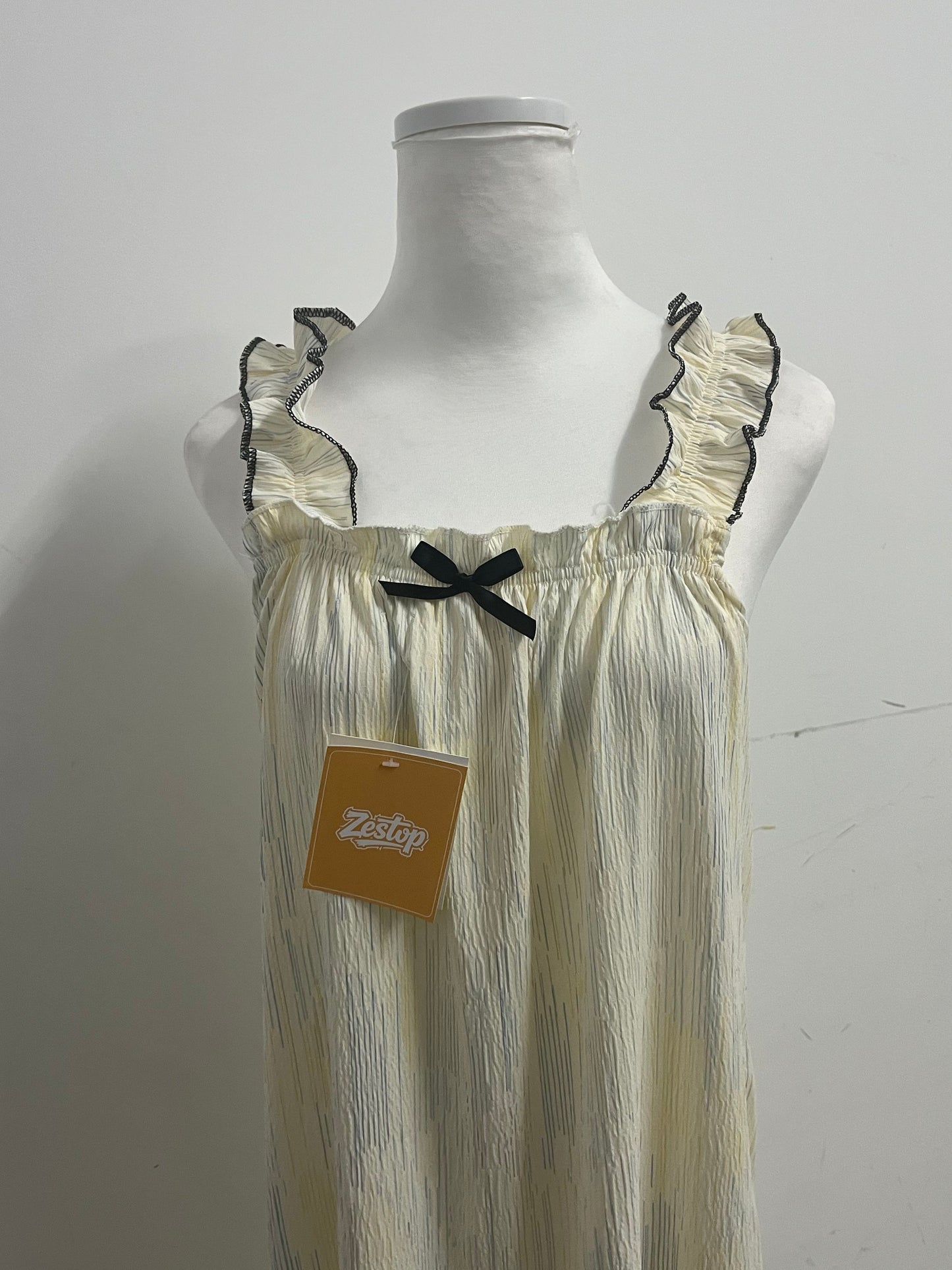 Zestop French Retro Pleated Camisole Nightdress, Striped Ruffled Comfort Loungewear