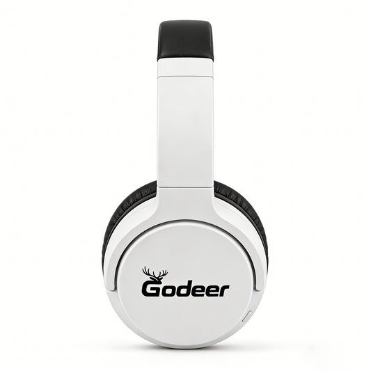 Godeer Black & White Over-Ear Bluetooth Headphones, Wireless Noise Cancelling Headset with Deep Bass, Foldable & Portable, Long Battery Life for Music, Gaming & Calls