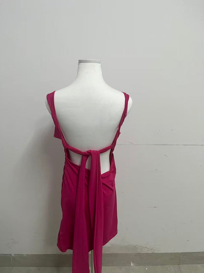 Wearose Pink Sleeveless Dress - Asymmetric One-Shoulder with Side Ruching