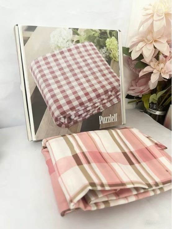 Puzzlelf  Red Gingham Queen Bedsheets, Soft Brushed Microfiber Plaid Queen Bed Sheets