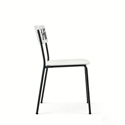 AnthHi Minimalist Black & White Metal Frame Dining Chair with Backrest, Stackable Side Chair for Home, Restaurant, Study & Office, Wear-Resistant & Non-Slip