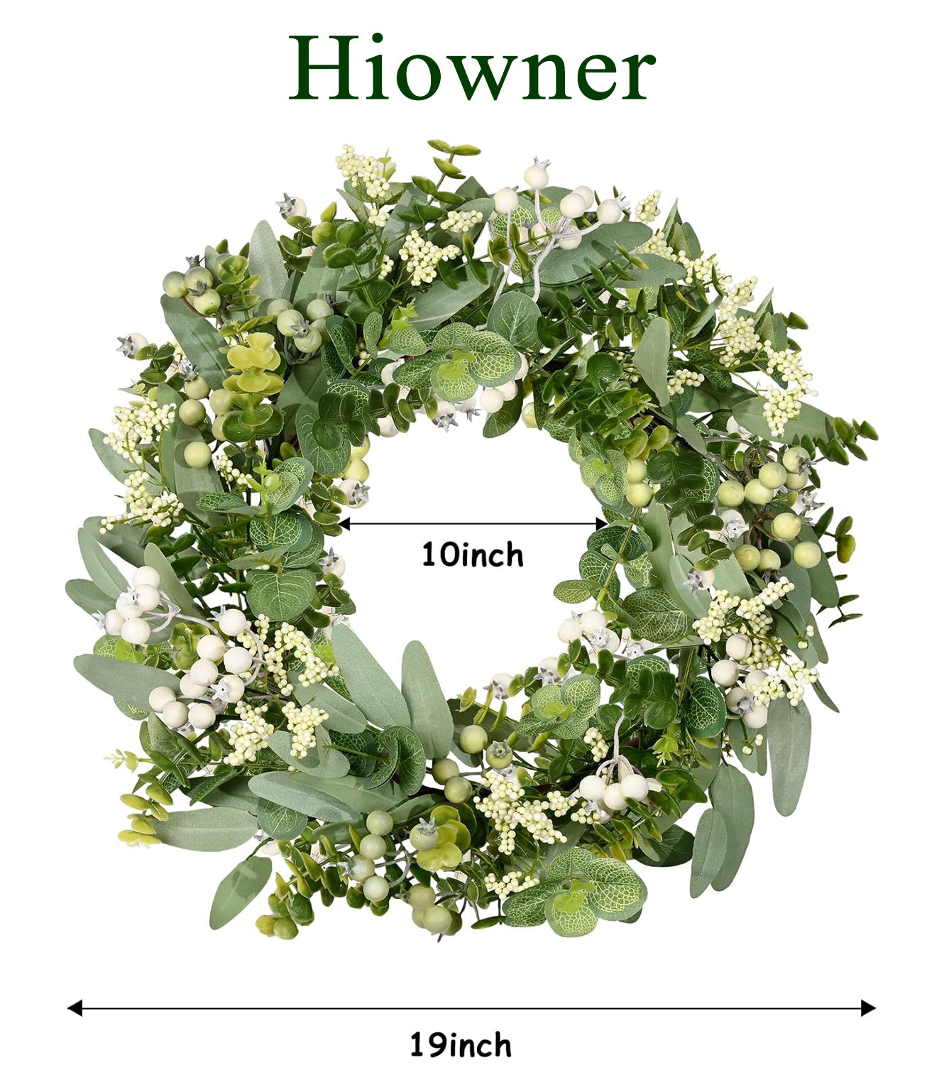 Hiowner Artificial wreaths,Artificial Spring Summer Greenery Wreaths for Front Door Green Eucalyptus Leaf Wreath Decor Boxwood with Big Berries for Farmhouse Outside Year Round