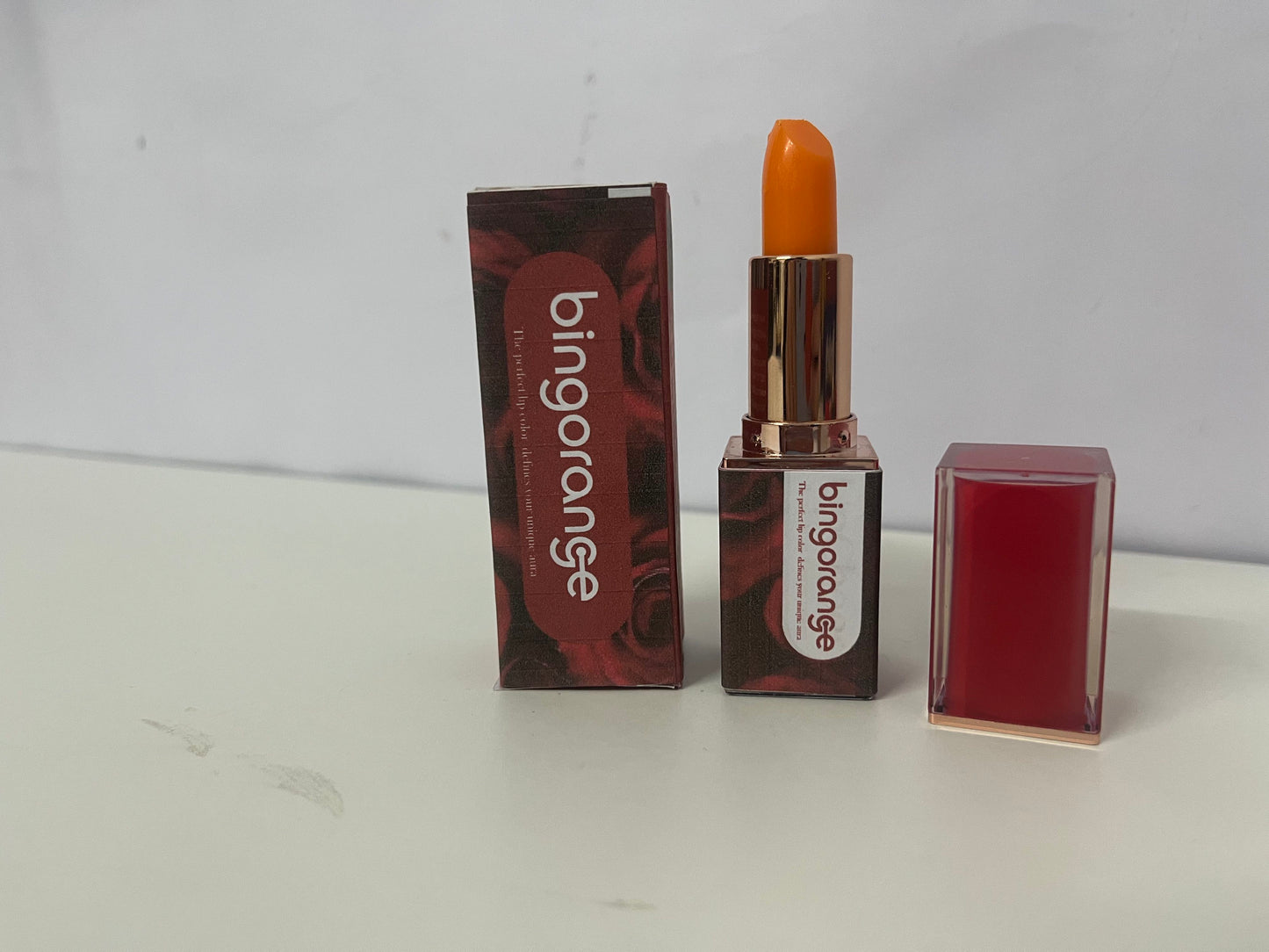 [bingorange Lipstick]——Hydrating Color Changing Lipstick, Long-Lasting Non-Sticky Lip Balm with Rose Gold Case
