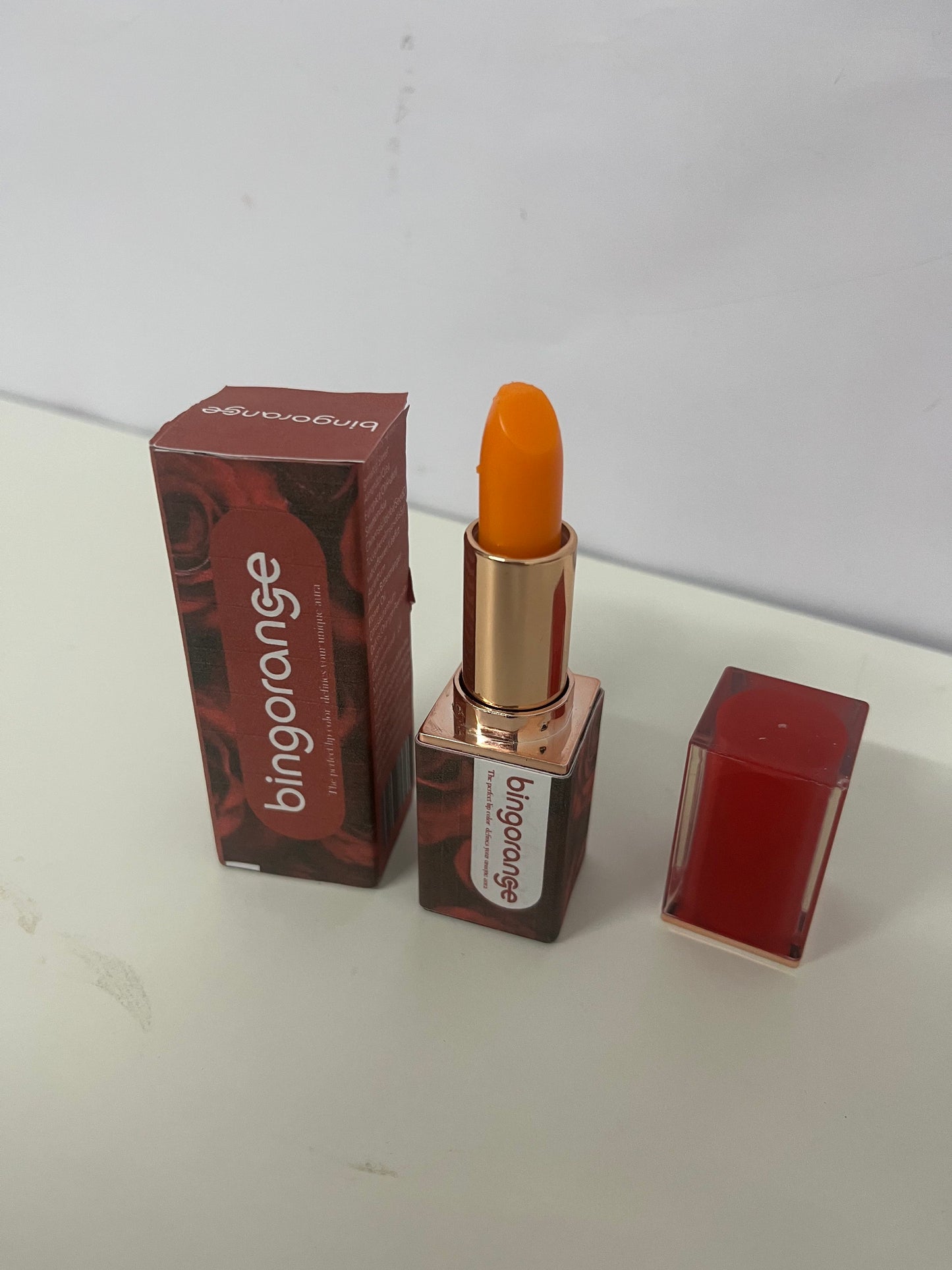 [bingorange Lipstick]——Hydrating Color Changing Lipstick, Long-Lasting Non-Sticky Lip Balm with Rose Gold Case