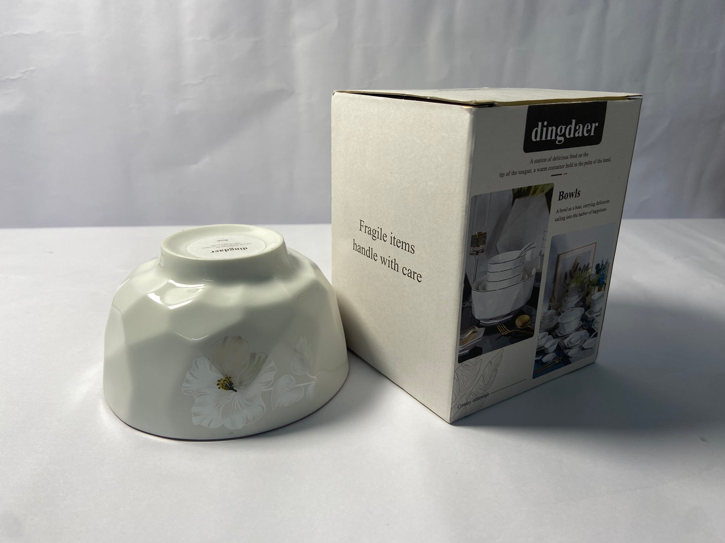 dingdaer Bowls Small Bowls, 10 OZ Ceramic Dessert Bowls, for Kitchen, Side Dishes, Ice Cream Rice Soup Snack Cereal (White Flowers)