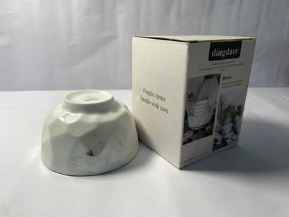 dingdaer Bowls Small Bowls, 10 OZ Ceramic Dessert Bowls, for Kitchen, Side Dishes, Ice Cream Rice Soup Snack Cereal (White Flowers)