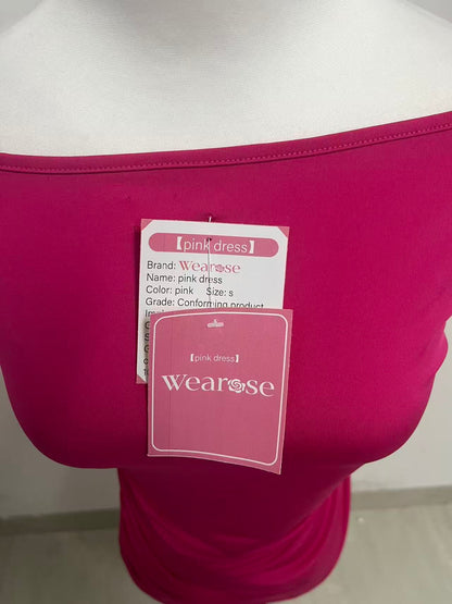 Wearose Pink Sleeveless Dress - Asymmetric One-Shoulder with Side Ruching