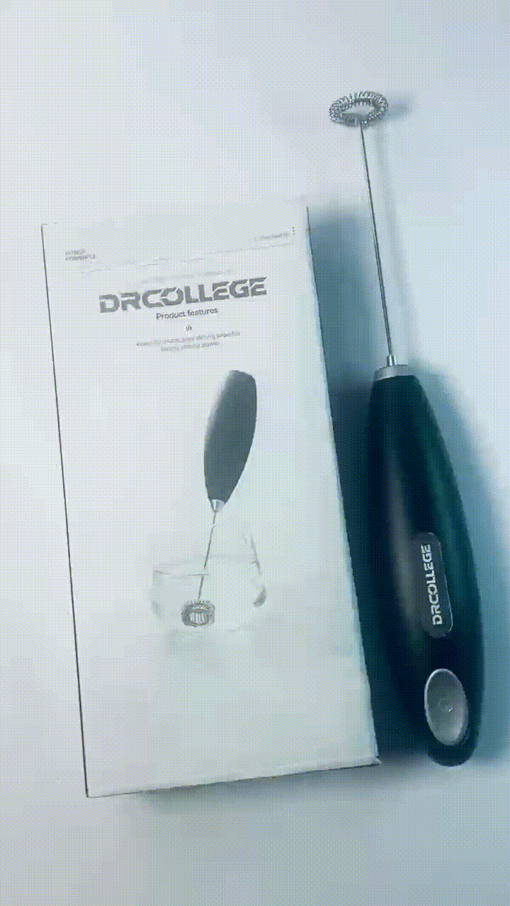 DRCOLLEGE Black Handheld Milk Frother Wand for Coffee, Rechargeable Electric Whisk with 3 Heads 3 Speeds Drink Mixer Coffee Frother For Latte, Cappuccino, Hot Chocolate, Egg
