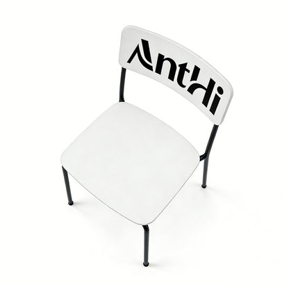AnthHi Minimalist Black & White Metal Frame Dining Chair with Backrest, Stackable Side Chair for Home, Restaurant, Study & Office, Wear-Resistant & Non-Slip