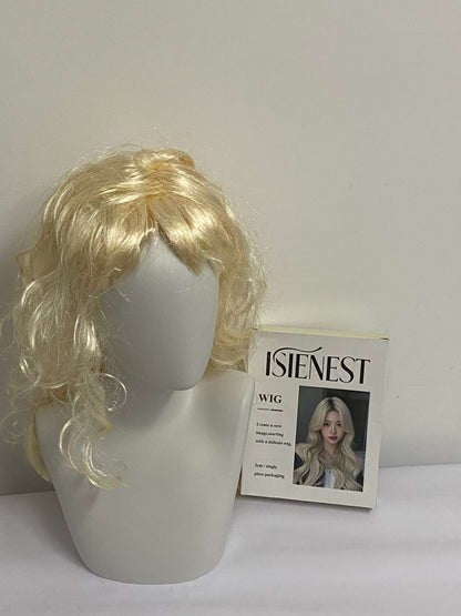 ISIENEST Long White Blonde Wavy Sytnhetic Wigs Platinum Blonde Middle Part Heat Resistant Fiber Half Hand Tied Wig For Women 24inch