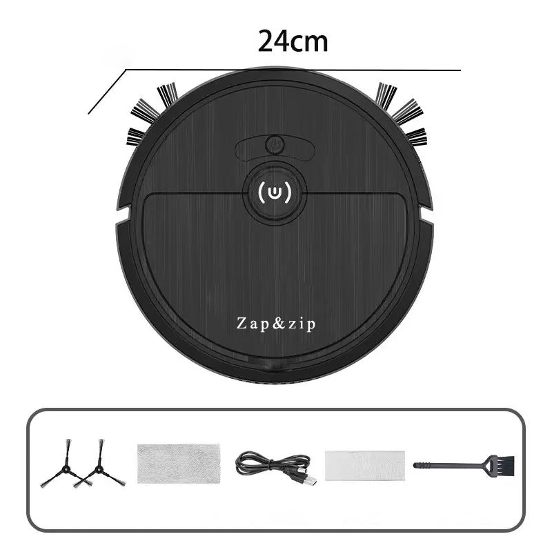 Zap&zip Robotic vacuum cleaners,Automatic Floor Mop Robot with Water Tank, Highly Efficient Motor, Rotating Cleaning with Strong Pressure, for Wooden Panels, Marble, Tiles etc. (Black)