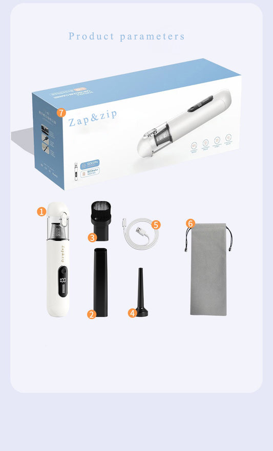 Zap&zip Hand-held vacuum cleaners,Wireless dual-function handheld and portable vehicle-mounted vacuum cleaner with integrated suction and blowing function, household use, high suction power, brushless motor vacuum cleaner