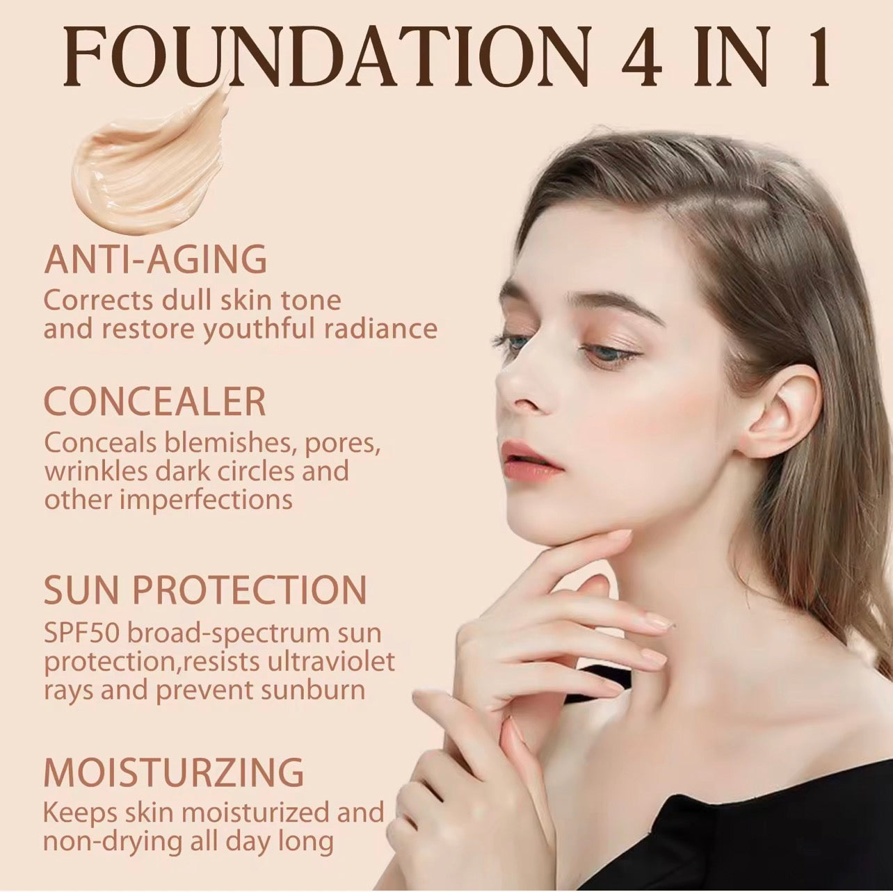 Figuremoon Foundation 4 in 1 - Medium Spectrum with SPF 50+, Anti-Aging, Concealer, Sun Protection, Hydrating Color Changing Foundation Makeup Liquid - Longwearing & Waterproof for Sport, Dancing (Gym, 30ml)