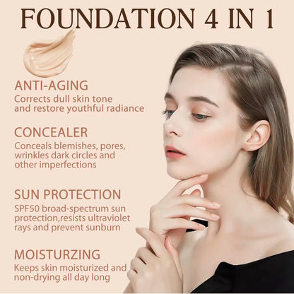 Figuremoon Foundation 4 in 1 - Medium Spectrum with SPF 50+, Anti-Aging, Concealer, Sun Protection, Hydrating Color Changing Foundation Makeup Liquid - Longwearing & Waterproof for Sport, Dancing (Gym, 30ml)