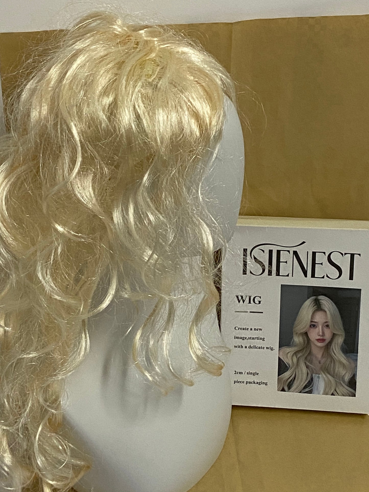 ISIENEST Long White Blonde Wavy Sytnhetic Wigs Platinum Blonde Middle Part Heat Resistant Fiber Half Hand Tied Wig For Women 24inch