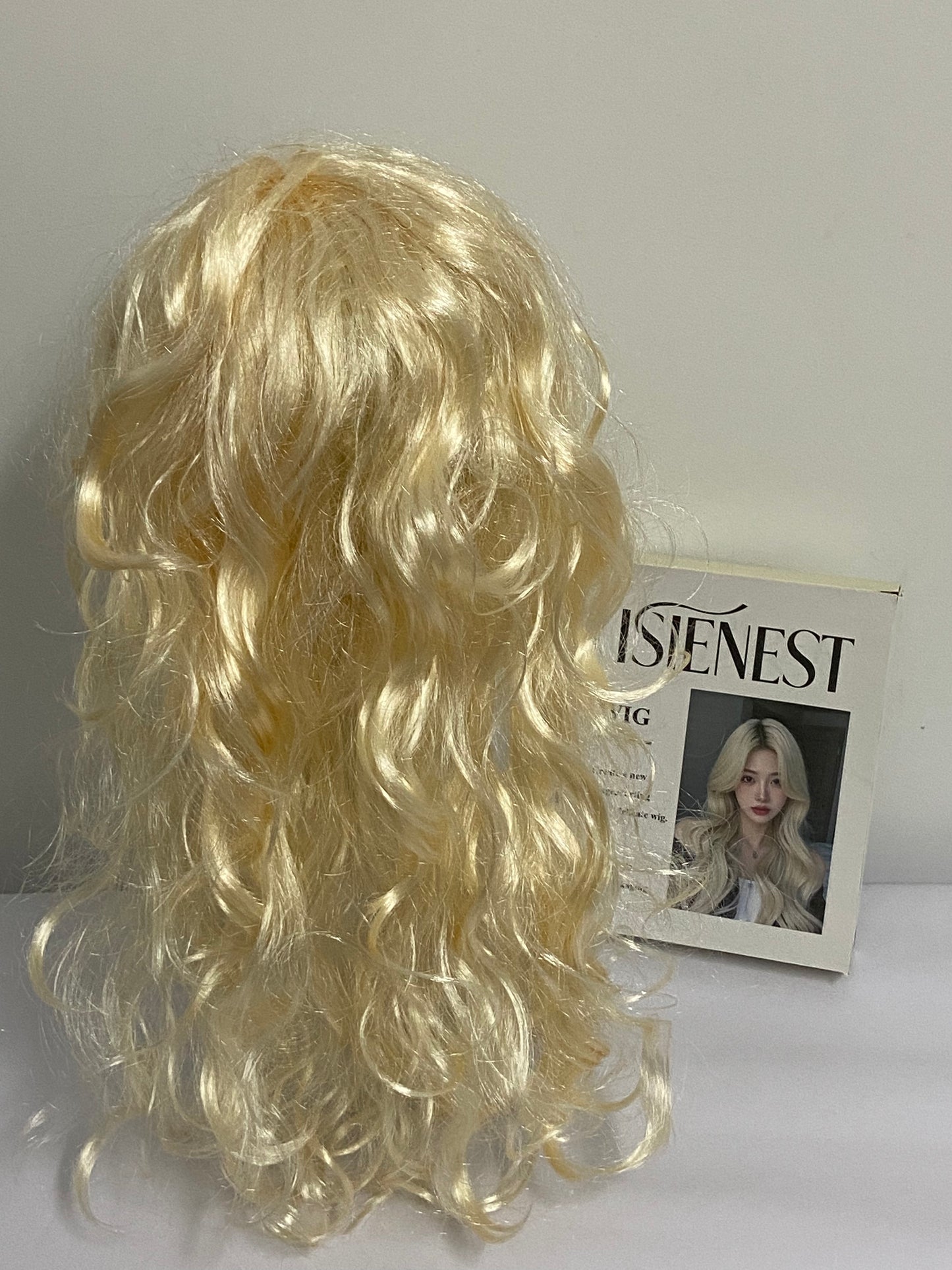 ISIENEST Long White Blonde Wavy Sytnhetic Wigs Platinum Blonde Middle Part Heat Resistant Fiber Half Hand Tied Wig For Women 24inch